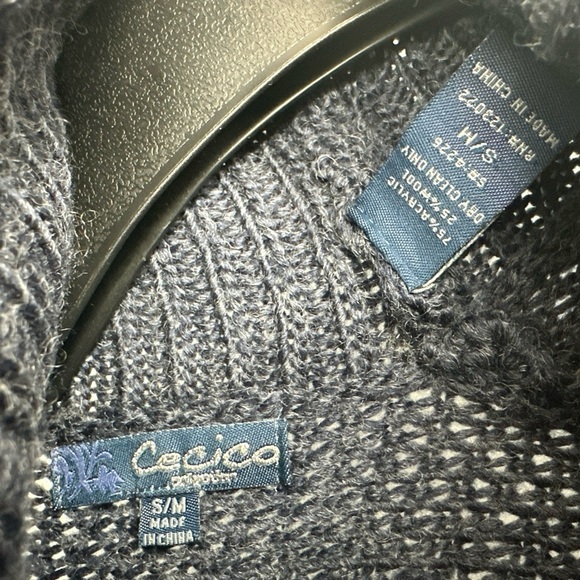 Cecico Blue Knit Wool Blend Turtleneck Poncho shawl S/M New - Picture 4 of 4